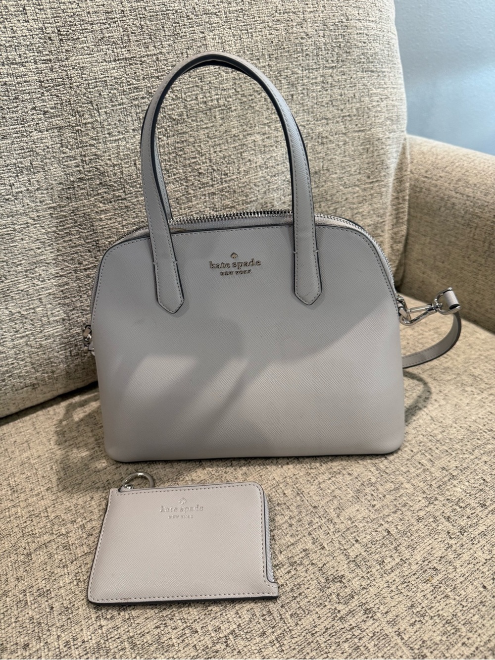 kate spade Gray Saffiano Dome Satchel with Matching Card Wallet